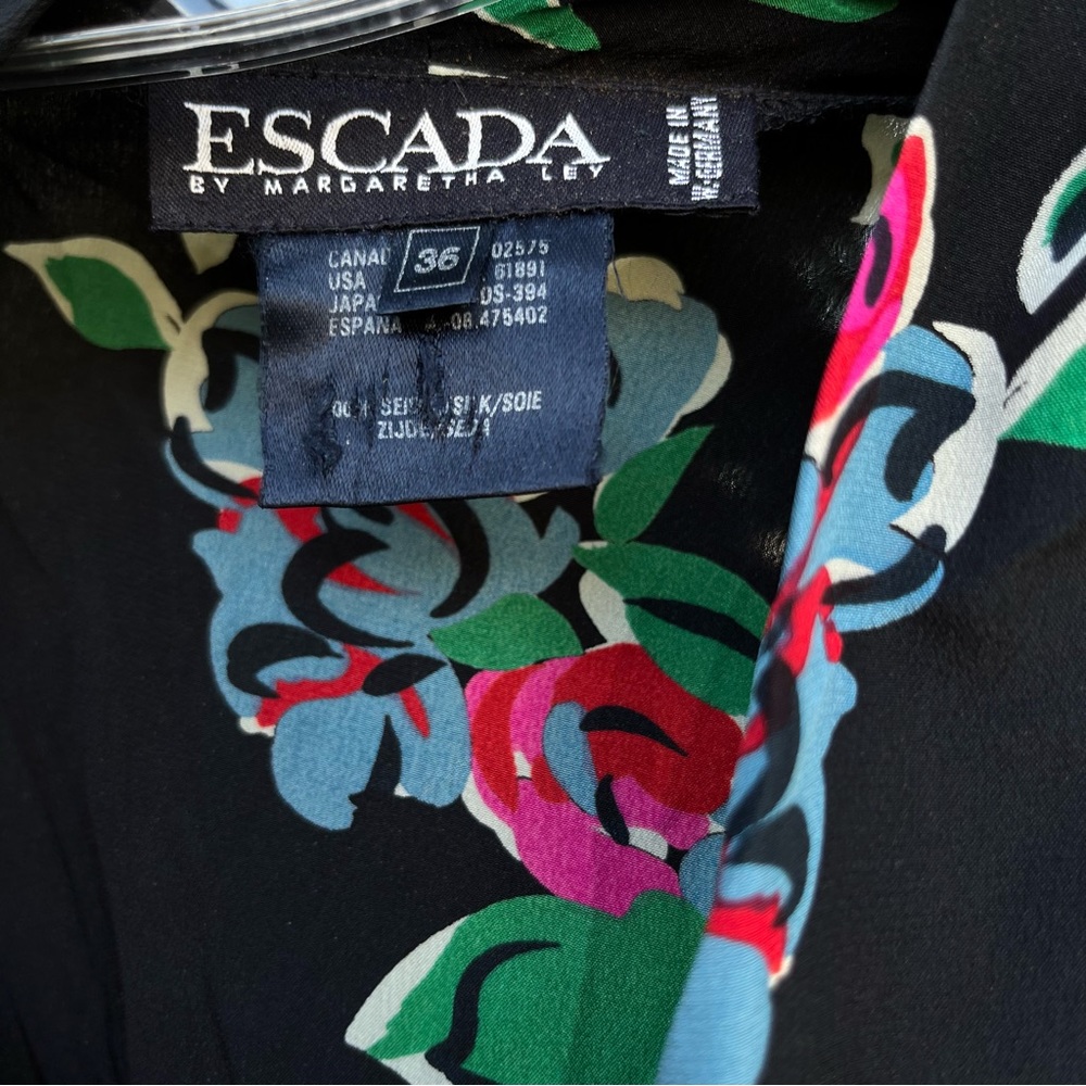 Vintage 80’s ESCADA black bodysuit with colorful floral detailing&shoulder pads - Picture 9 of 10